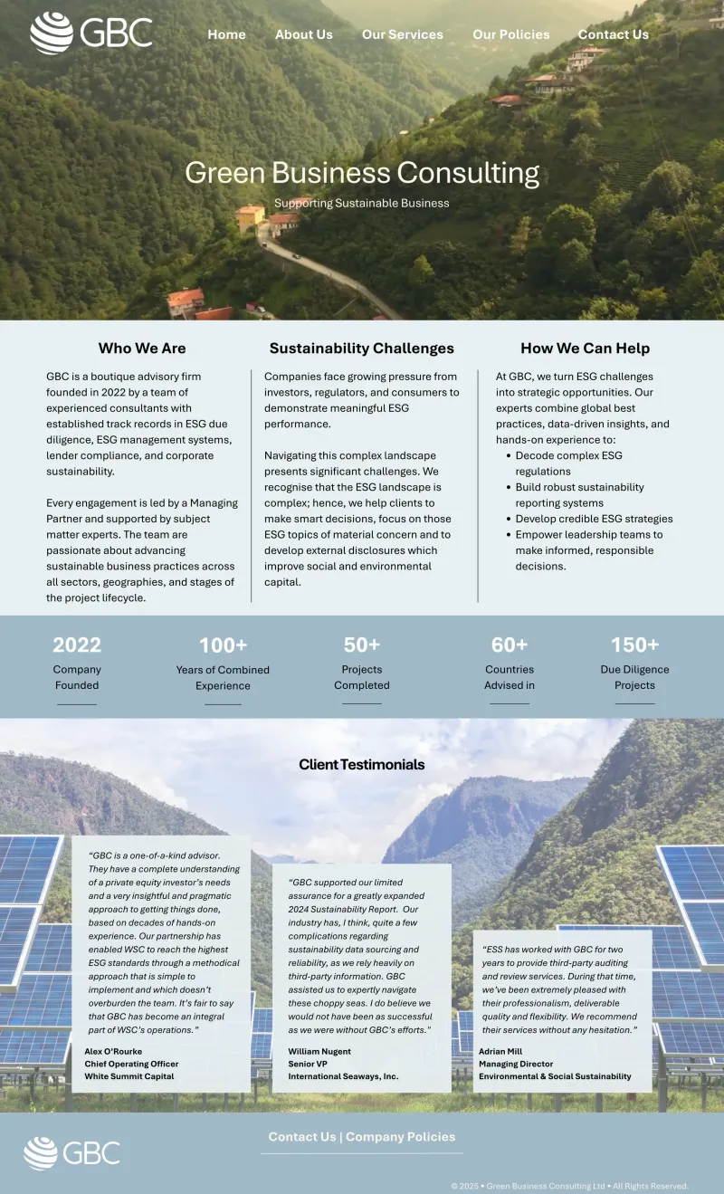 Green Business Consulting website before redesign — original Canva site (Creatiloom Digital Strategy case study)