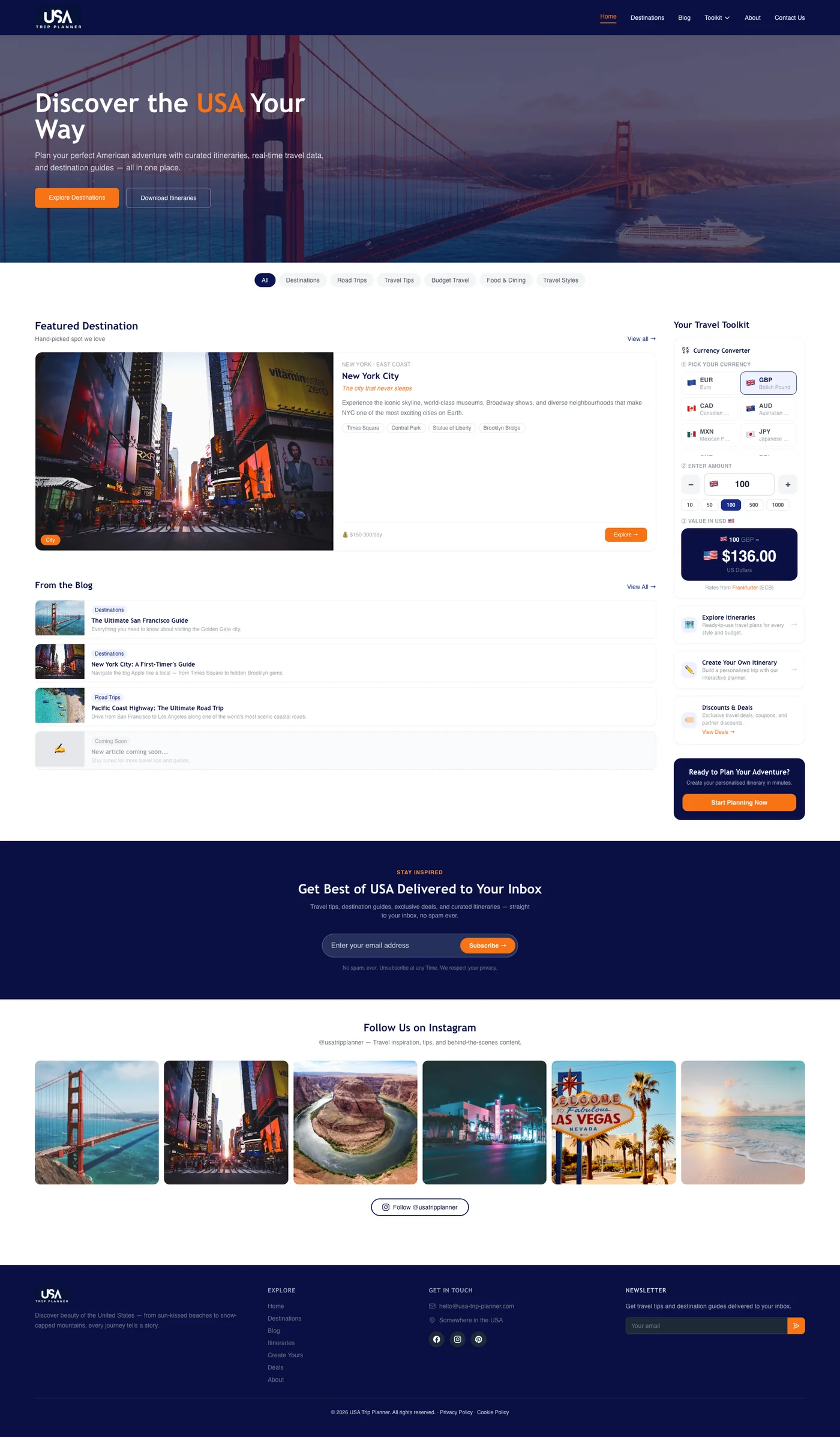 USA Trip Planner Design Showcase